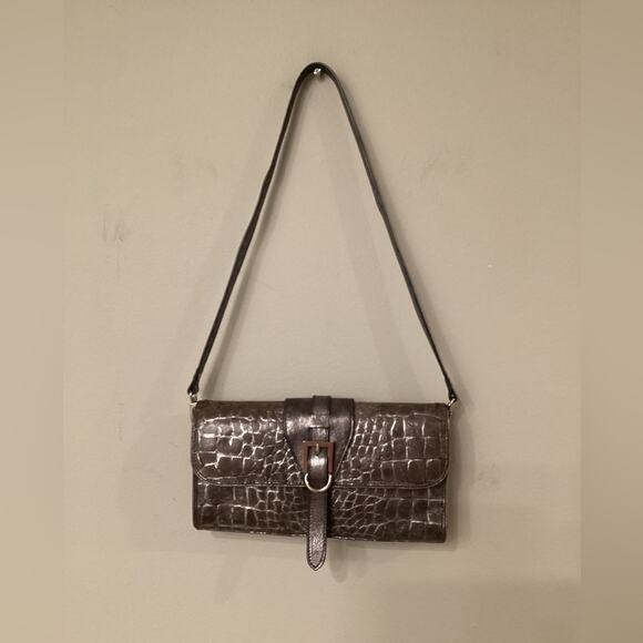 Sondra Roberts Croc Silver Gunmetal Evening Bag Purse Pocketbook Preloved - Picture 1 of 5